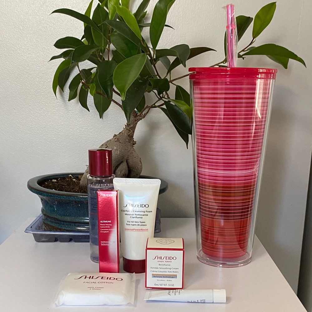 Shiseido 7 piece Skincare Set with Pink Tumbler